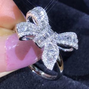 Women's CZ Diamond Chip Ribbon Bow Silver Cocktail Engagement Wedding Ring